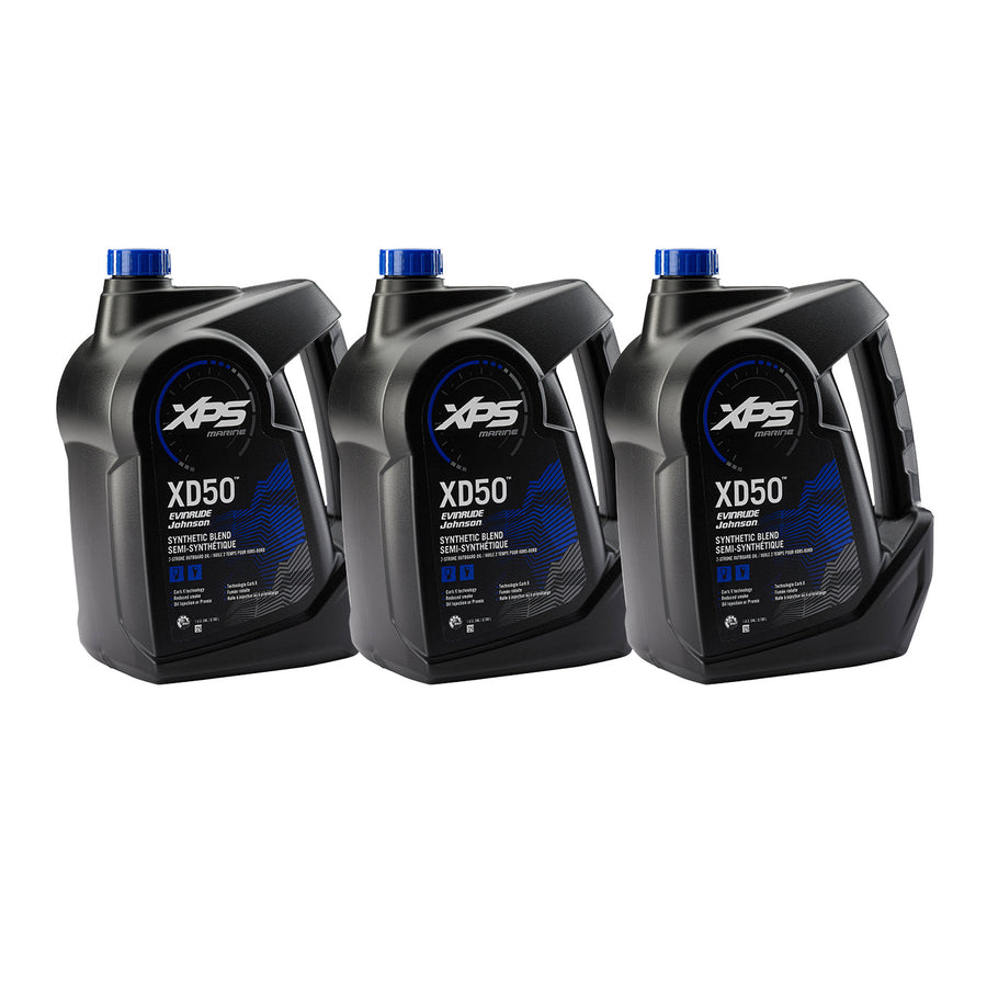 Evinrude XD50 (779718), 3, Gallon Bottles of Synthetic 2-Stroke Oil.