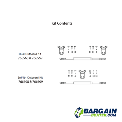 Diagram for the Tie Bar Kit Contents for 766568, 766569, 766608, 766609
