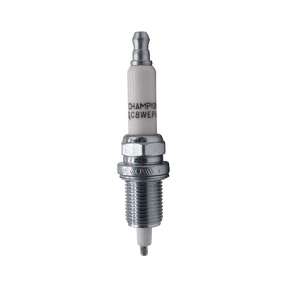 This is a Champion QC8WEPIA Spark Plug specified for Evinrude Etec G2 Outboard Motors, Evinrude part number 5010806.